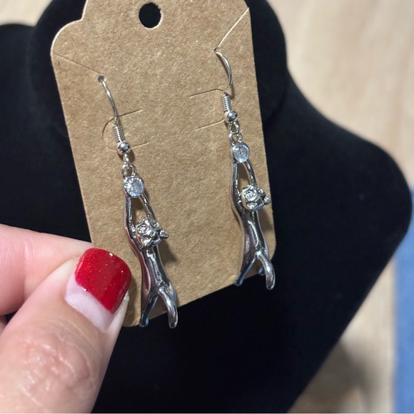 Cute Hanging Cat Dangle, Hook Earrings - Super Cute Kitty Cat Earring - Picture 7 of 13